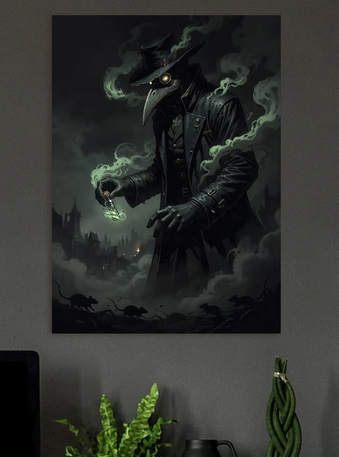 Plague Doctor with Potion — metal poster wall art by Lineer